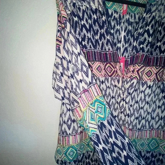 NWT Plenty By Tracy Reese Multicolor 3/4 Sleeve Geometric Print Popover Blouse - Picture 5 of 7